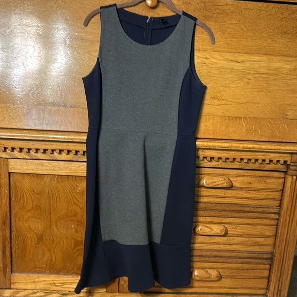 J.Crew Preppy 90s Inspired Navy Gray Colorblock Ponte Flounce Dress Modest Chic